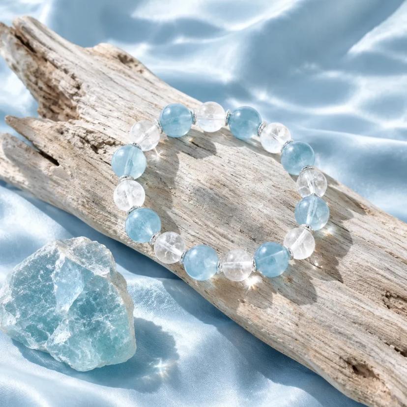 Aquamarine & White Quartz Bracelet — bracelets with Aquamarine