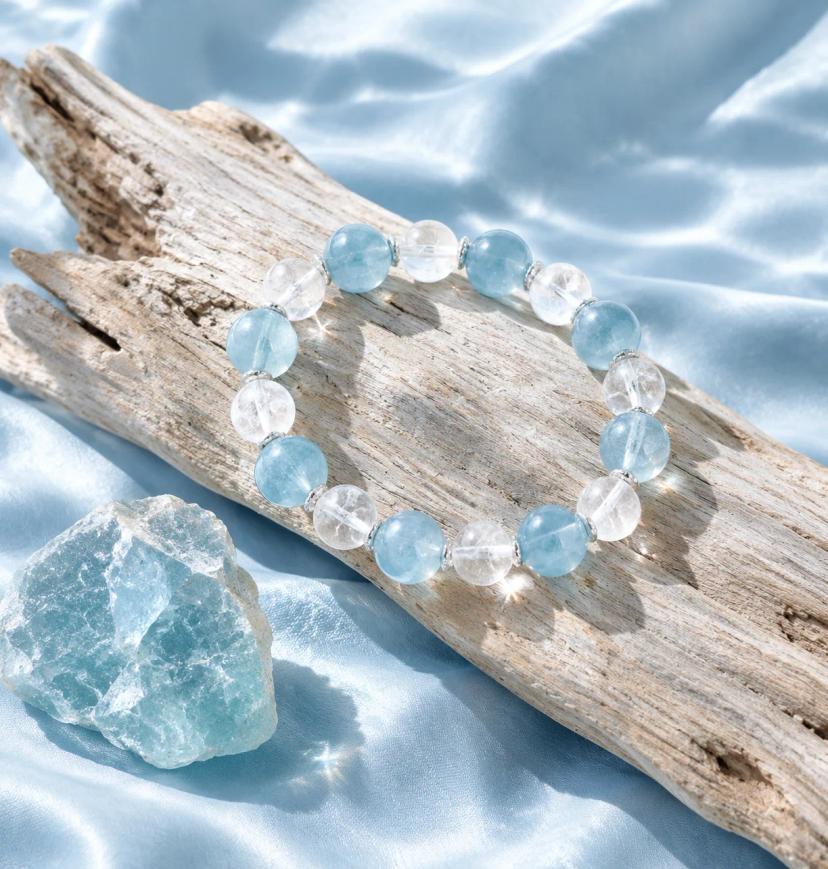 Aquamarine & White Quartz Bracelet — bracelets with Aquamarine