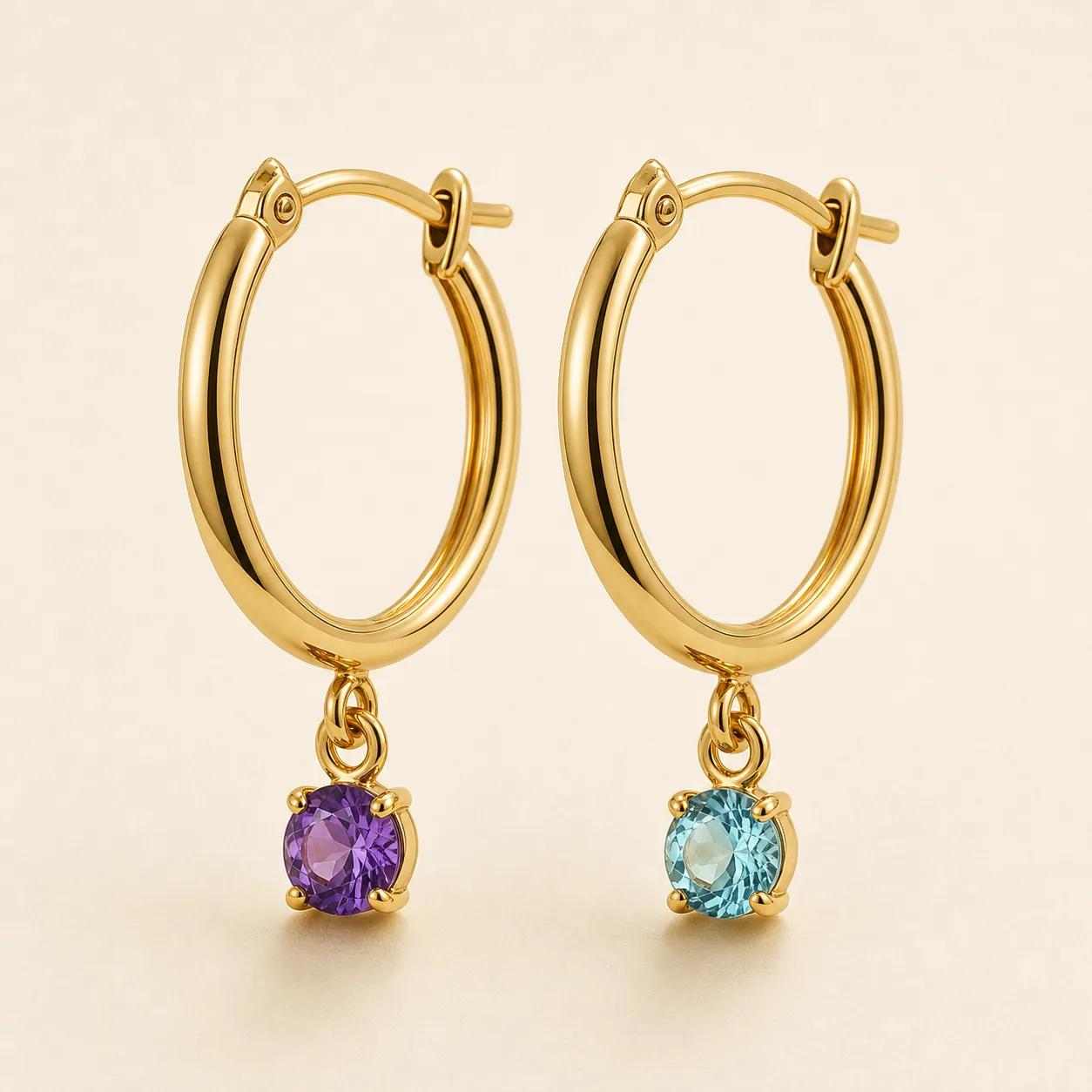 Birthstone Charm Hoops