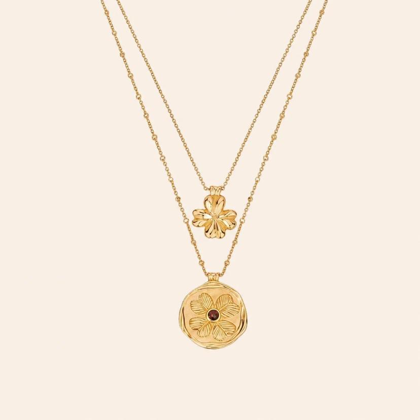 Four-Leaf Clover Gold Coin Layered Necklace — necklaces with Gold