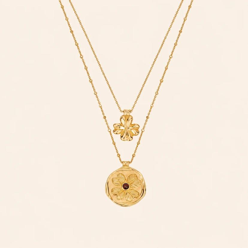 Four-Leaf Clover Gold Coin Layered Necklace — necklaces with Gold