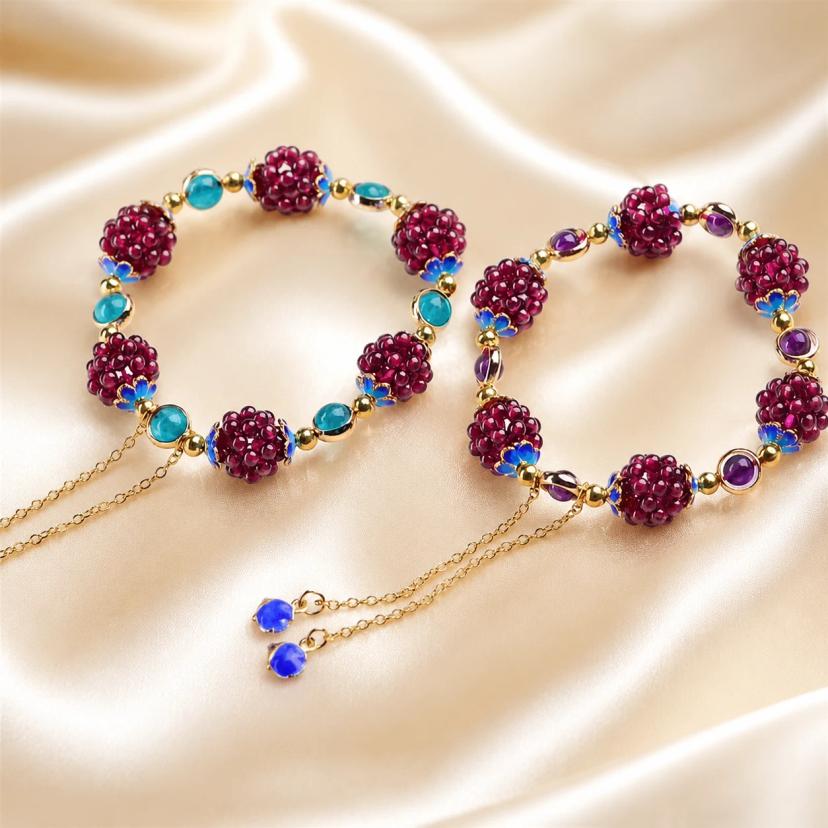 Garnet Multi-Loop Woven Bracelet — bracelets with Multi-Gem