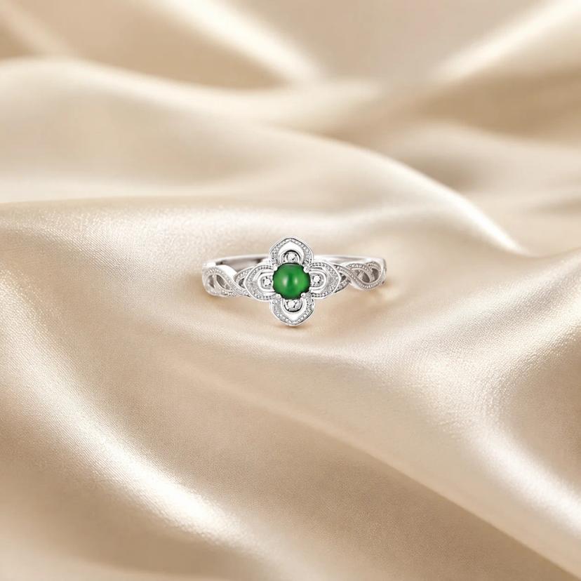 Jade Flower Ring — Celtic Knot Sterling Silver — rings with Jade