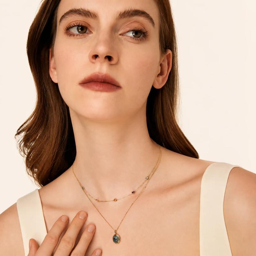 Multicolor Star Necklace — Station Chain, 18K Gold — necklaces with Zircon