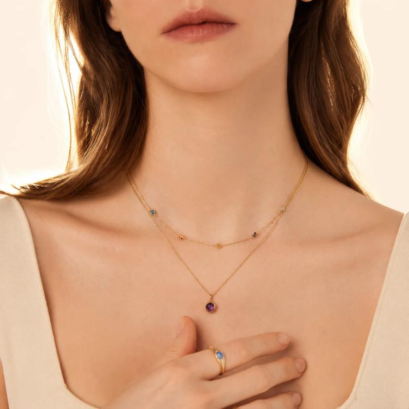 Multicolor Star Necklace — Station Chain, 18K Gold — necklaces with Zircon