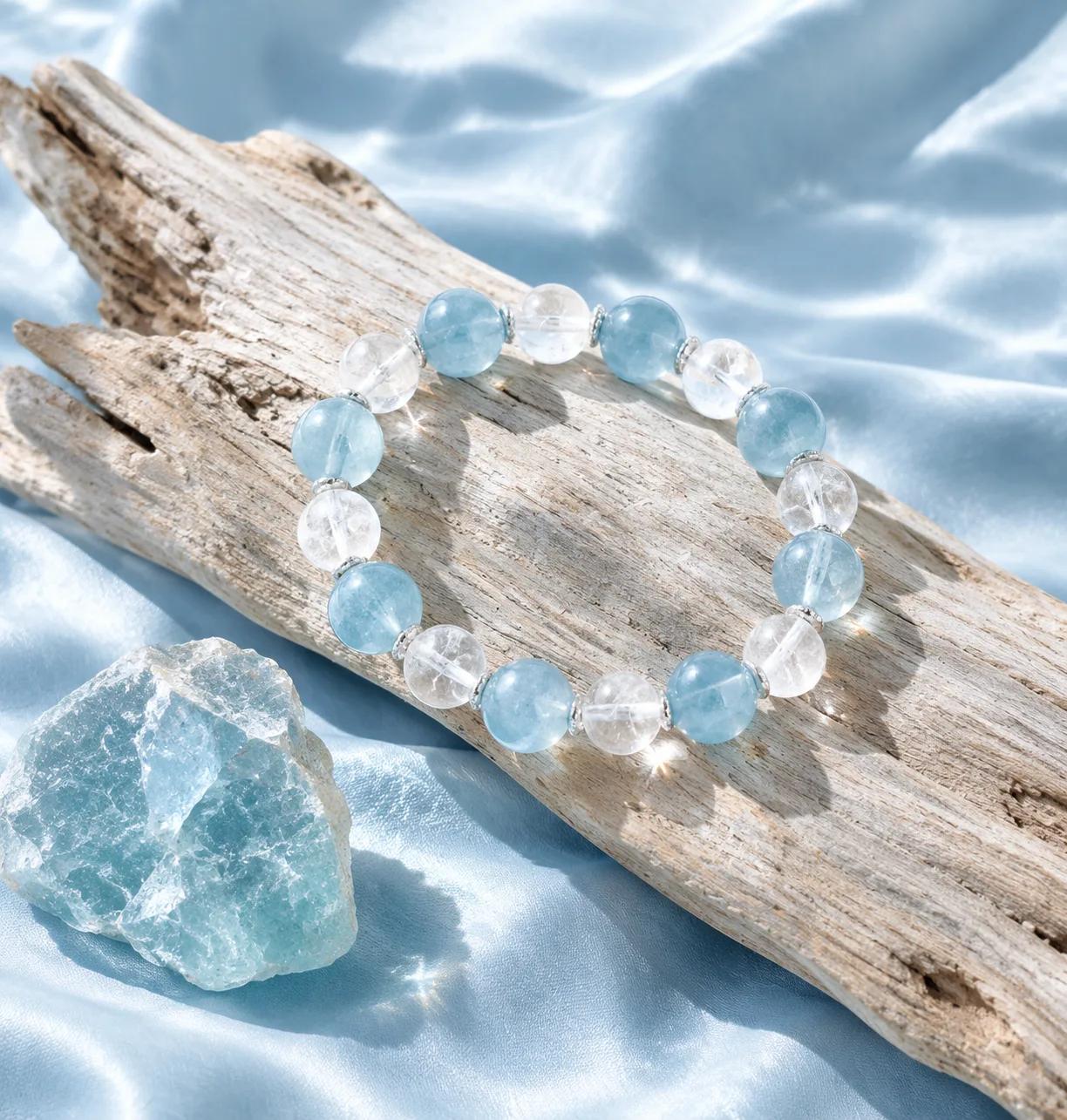 Aquamarine & White Quartz Bracelet